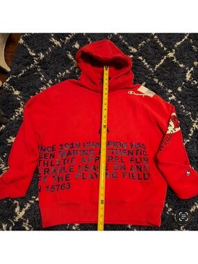 Champion Red Fleece Hoodie with White Label